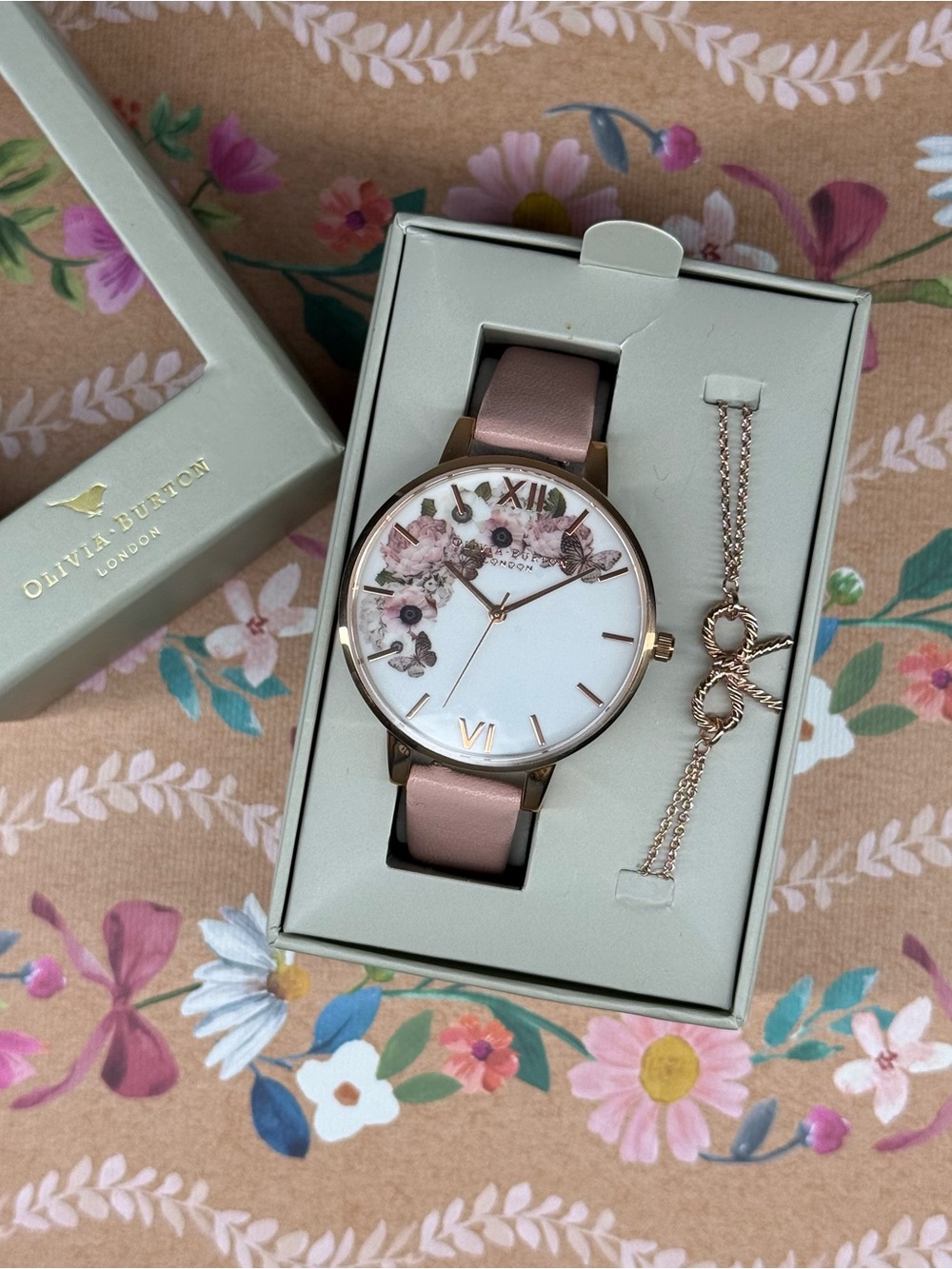 OLIVIA BURTON Rose Gold Case Watch with Pink Floral Dial and Pink Strap